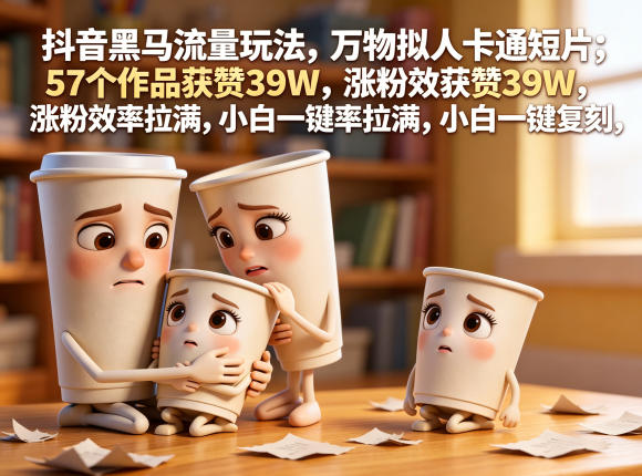 抖音黑马流量玩法,万物拟人卡通短片,57个作品获赞39W,涨粉效率拉满,小白一键复刻,保姆级拆解-三月轻创