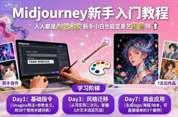 midjourney新手入门教程：人人都是AI艺术家，新手小白也能变身艺术大师-三月轻创