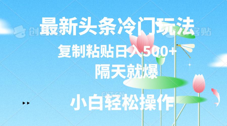 最新头条冷门玩法，隔天就爆，复制粘贴日入500+-三月轻创
