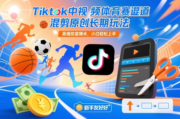 Tiktok中视频体育赛道混剪原创长期玩法，靠播放量賺米，小白轻松上手-三月轻创