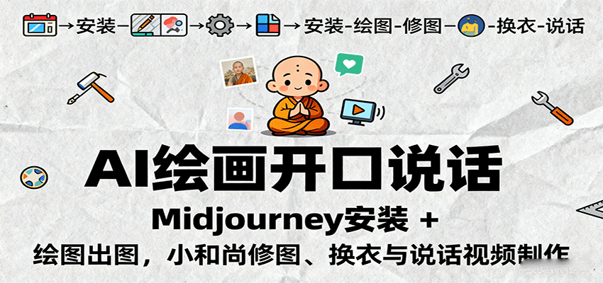 AI绘画开口说话,Midjourney安装 + 绘图出图,小和尚修图、换衣与说话视频制作-三月轻创