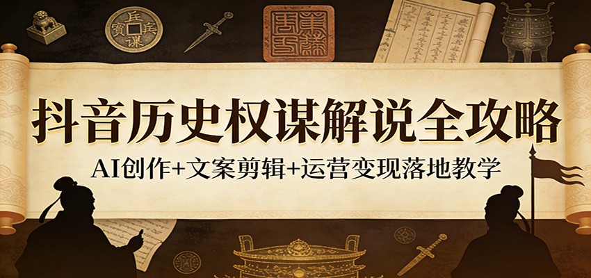 抖音历史权谋解说全攻略：AI创作+文案剪辑+运营变现落地教学-三月轻创