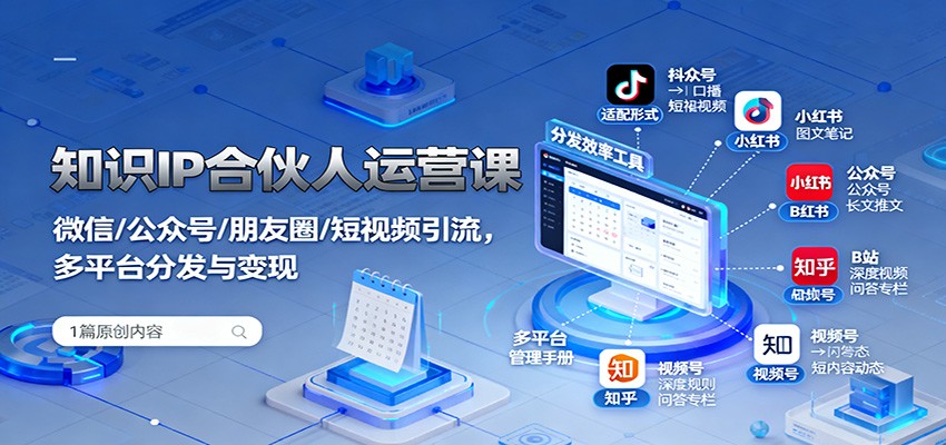 知识IP合伙人运营课：微信/公众号/朋友圈/短视频引流，多平台分发与变现-三月轻创