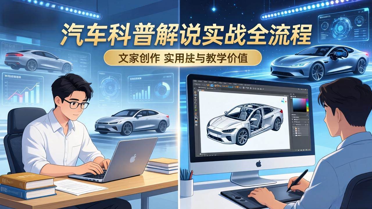 (17665期)抖音汽车科普解说实战:文案+动画+画面处理+去水印全流程,打造专业汽车科普视频-三月轻创