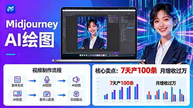 （16049期）AI绘图照片开口说话视频制作：Midjourney+数字人，7天产100条月增收过万-三月轻创