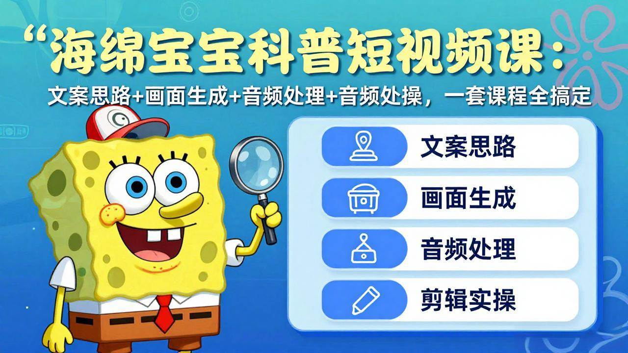 （17756期）海绵宝宝科普短视频课：文案思路+画面生成+音频处理+剪辑实操，一套课程全搞定-三月轻创