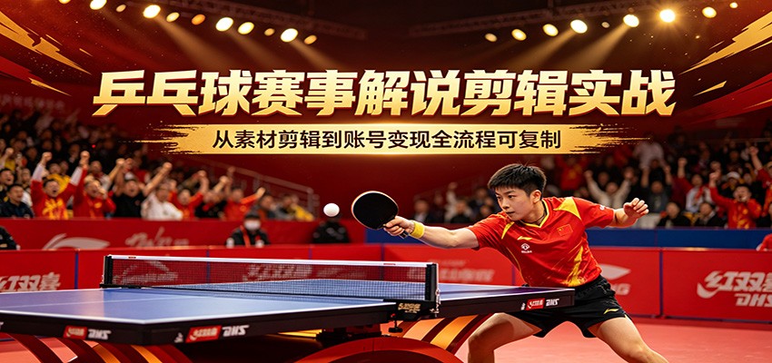 乒乓球赛事解说剪辑实战，从素材剪辑到账号变现全流程可复制-三月轻创