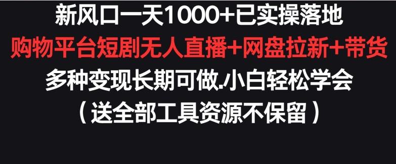 新风口一天1000+已实操落地购物平台短剧无人直播+网盘拉新+带货多种变现长期可做【揭秘】-三月轻创
