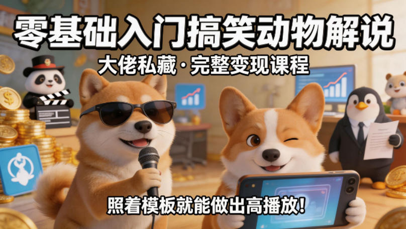 零基础入门搞笑动物解说，大佬私藏完整变现课程，照着模板就能做出高播放-三月轻创