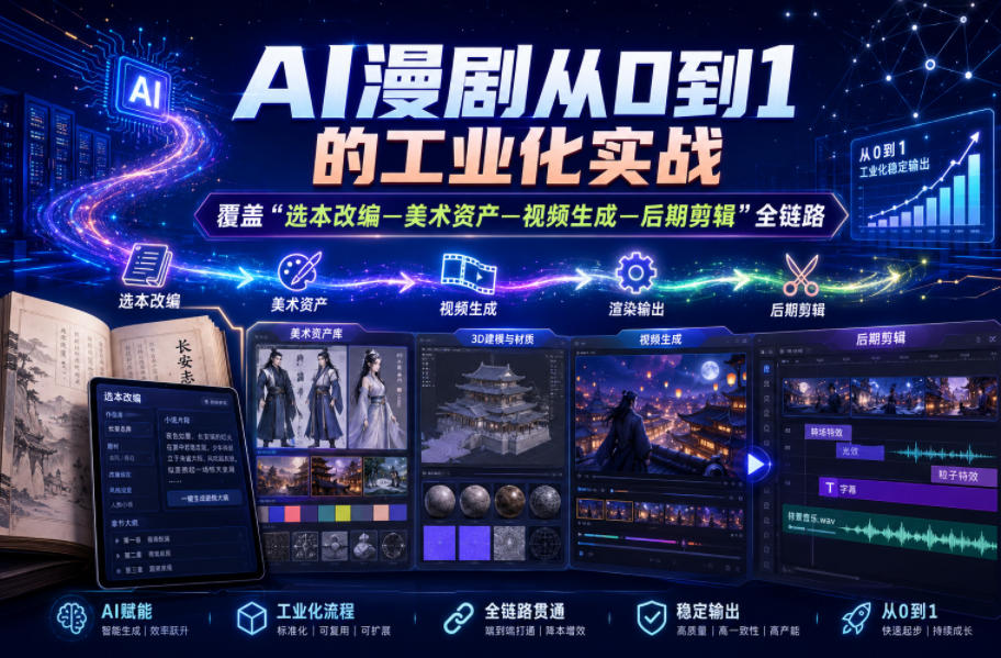 AI漫剧从0到1的工业化实战，覆盖“选本改编—美术资产—视频生成—后期剪辑”全链路（更新6月）-三月轻创