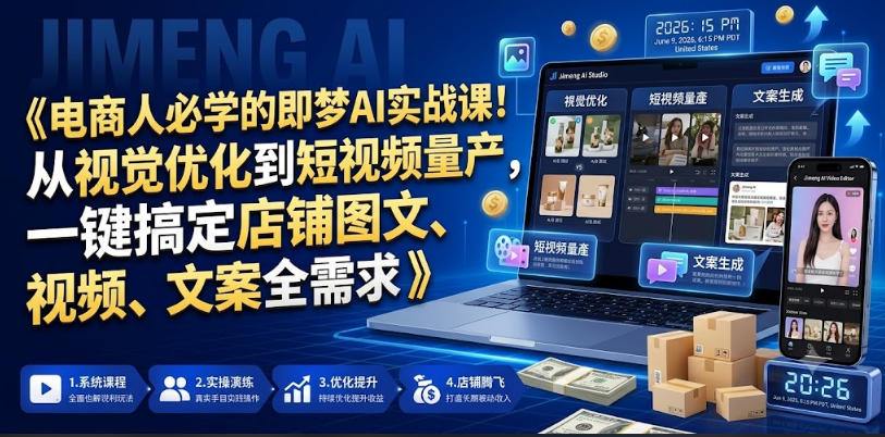 电商人必学的即梦AI实战课!从视觉优化到短视频量产,一键搞定店铺图文、视频、文案全需求-三月轻创