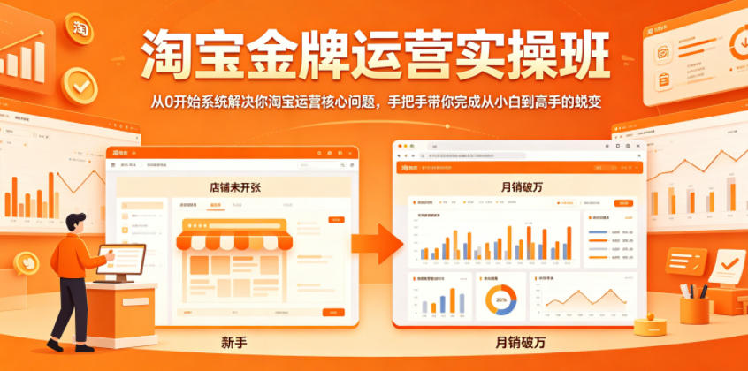 淘宝金牌运营实操班，从0开始系统解决你淘宝运营核心问题，手把手带你完成从小白到高手的蜕变-三月轻创