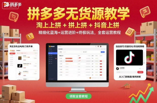拼多多无货源教学，淘上拼+拼上拼+抖上拼，精细化蓝海+运营进阶+终极玩法，全套运营教程-三月轻创