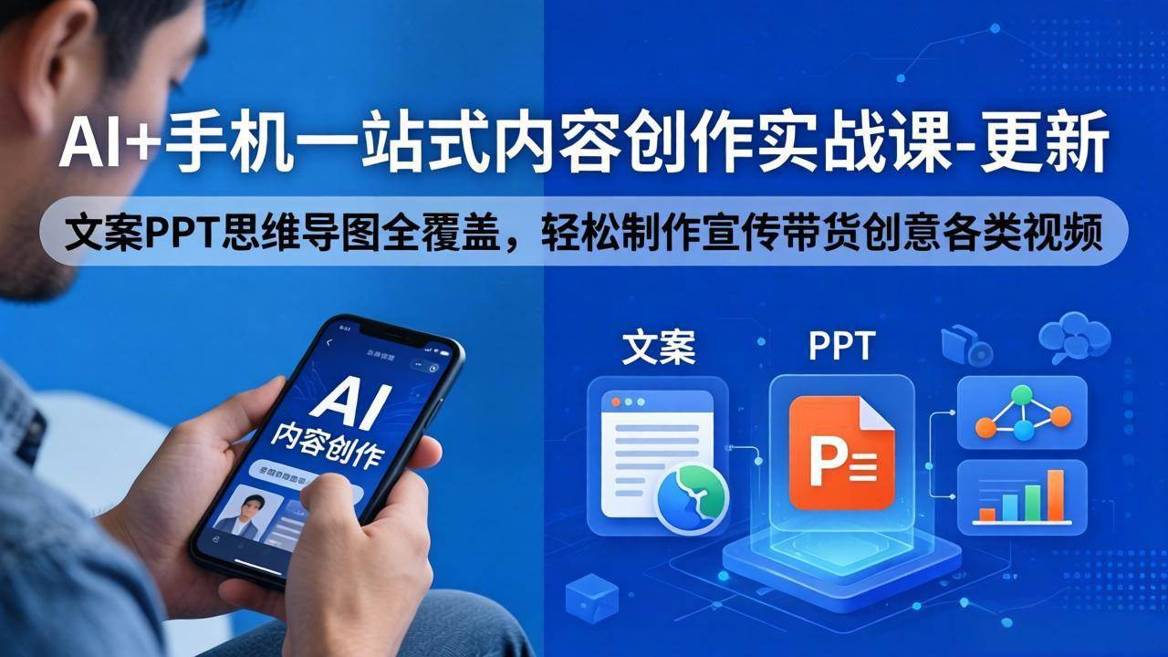 （18204期）AI+手机一站式内容创作实战课-更新，文案PPT思维导图全覆盖，轻松制作宣传带货创意各类视频-三月轻创