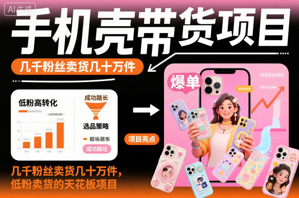 手机壳带货项目，几千粉丝卖货几十万件，短视频低粉卖货的天花板项目-三月轻创