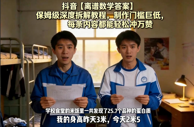 抖音【离谱数学答案】保姆级深度拆解教程，制作门槛巨低，每条内容都能轻松冲万赞，附详细步骤-三月轻创