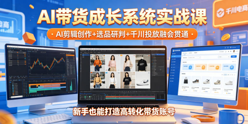 AI带货成长系统实战课，AI剪辑创作+选品研判+千川投放融会贯通，新手也能打造高转化带货账号（更新2026年）-三月轻创