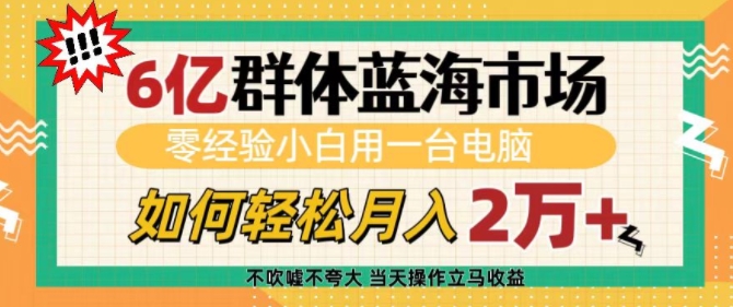 6亿群体蓝海市场，零经验小白用一台电脑，如何轻松月入过w【揭秘】-三月轻创