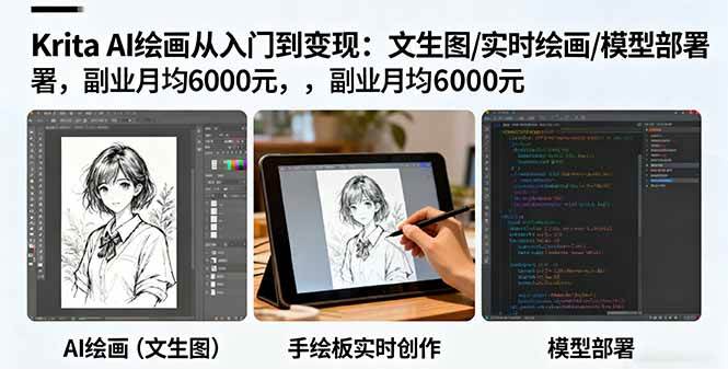 （16222期）Krita AI绘画从入门到变现：文生图/实时绘画/模型部署，副业月均6000元-三月轻创