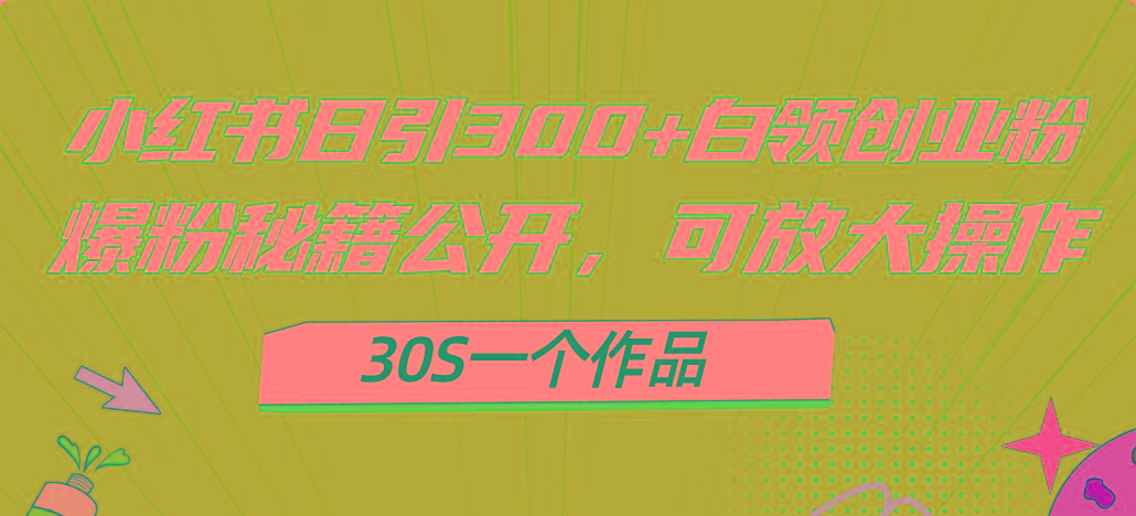 小红书日引300+高质白领创业粉，可放大操作，爆粉秘籍！30s一个作品-三月轻创