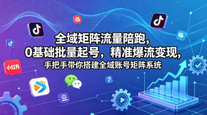 全域矩阵流量陪跑，0基础批量起号，精准爆流变现，手把手带你搭建全域账号矩阵系统-三月轻创