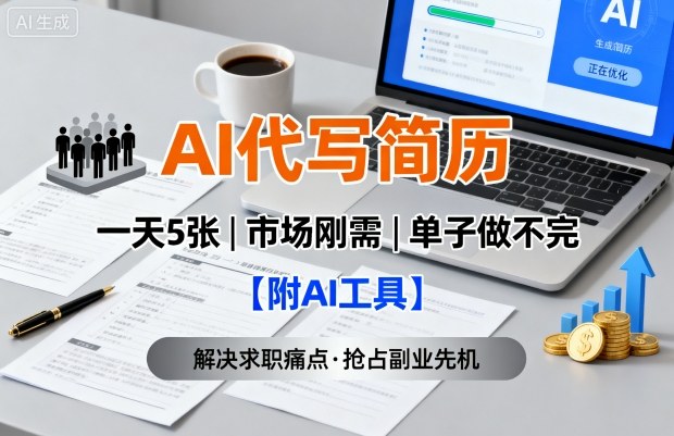 AI代写简历，一天5张，今年找工作难，市场刚需，单子做不完【附AI工具】-三月轻创