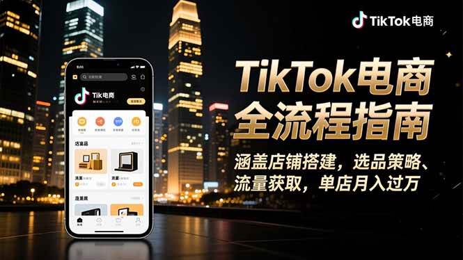 （16524期）TikTok电商全流程指南，涵盖店铺搭建、选品策略、流量获取，单店月入过万-三月轻创
