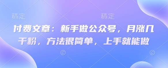 付费文章：新手做公众号，月涨几干粉，方法很简单，上手就能做-三月轻创