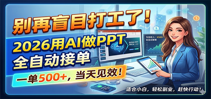 别再盲目打工了!2026用AI做PPT全自动接单,一单5张+,当天见效!-三月轻创