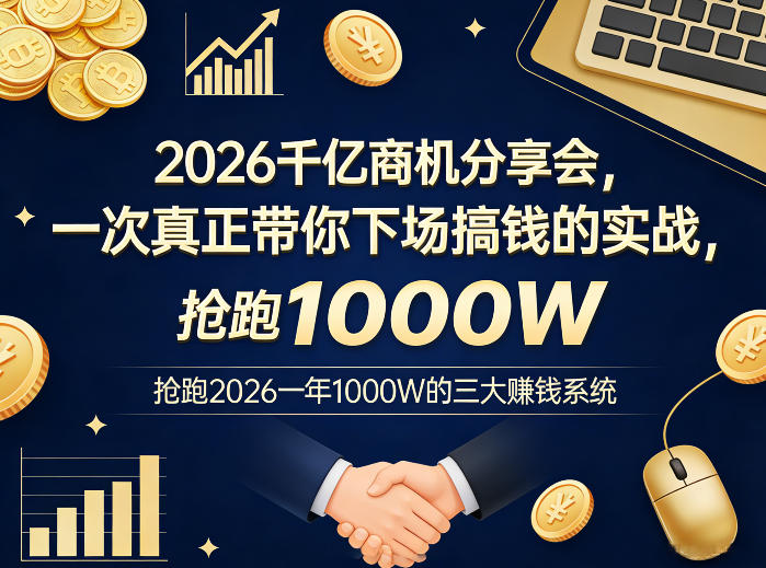2026千亿商机分享会，一次真正带你下场搞钱的实战，抢跑2026一年1000W的三大賺钱系统-三月轻创