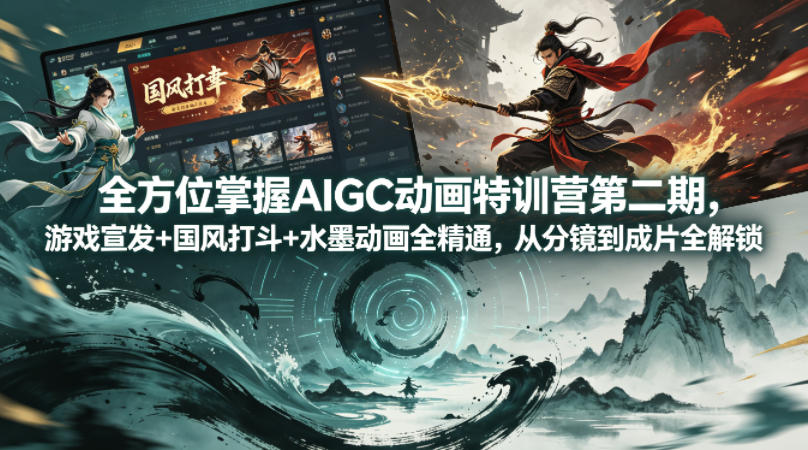 全方位掌握AIGC动画特训营第二期，游戏宣发+国风打斗+水墨动画全精通，从分镜到成片全解锁-三月轻创