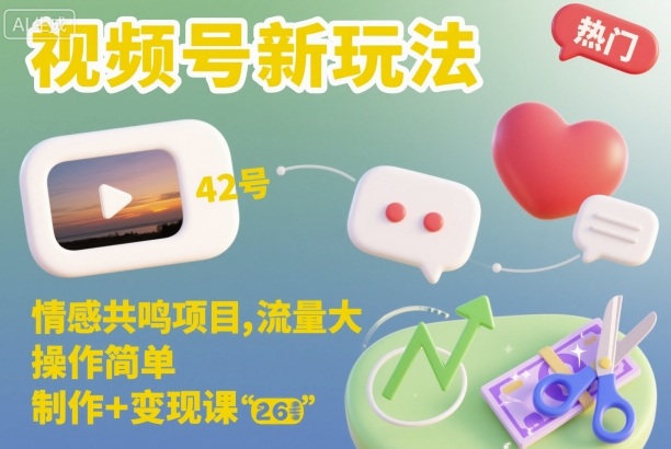 视频号新玩法，情感共鸣项目，流量大，操作简单，制作+变现课-三月轻创