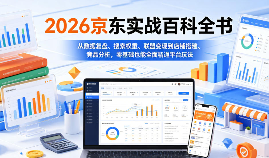 2026京东实战百科全书，从数据复盘、搜索权重、联盟变现到店铺搭建、竞品分析，零基础也能全面精通平台玩法-三月轻创