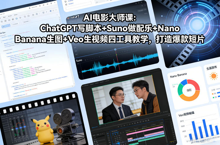 AI电影大师课：ChatGPT写脚本+Suno做配乐+Nano Banana生图+Veo生视频，打造爆款短片-三月轻创