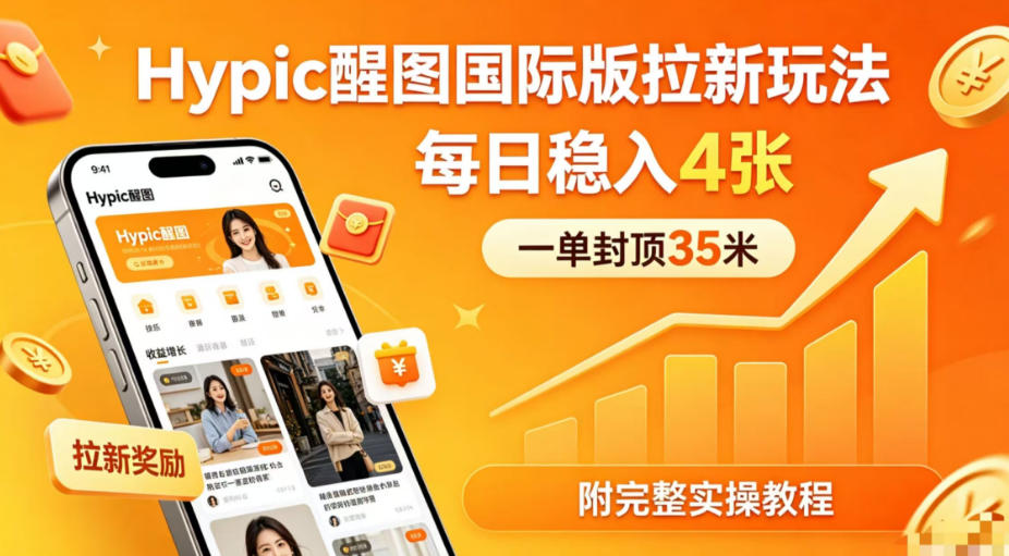 一单封顶35米，实测Hypic醒图国际版拉新玩法，每日稳入4张（附完整实操教程）-三月轻创