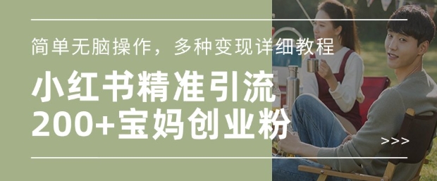 小红书混剪日引200+宝妈创业粉，简单无脑操作，多种变现详细教程-三月轻创