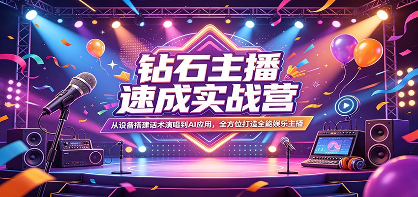 钻石主播速成实战营：从设备搭建话术演唱到AI应用，全方位打造全能娱乐主播-三月轻创