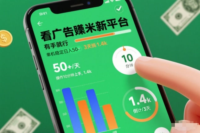 看广告賺米新平台，有手就行，单机稳定日入50+，操作10分钟上手，3天搞了1.4k【揭秘】-三月轻创