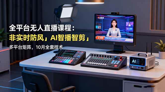 （16279期）全平台无人直播课程：非实时防风＋AI智播智剪＋多平台矩阵，10月全套技术-三月轻创