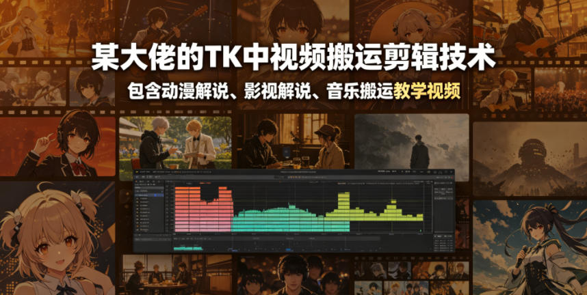 某大佬的TK中视频搬运剪辑技术,包含动漫解说、影视解说、音乐搬运教学视频-三月轻创