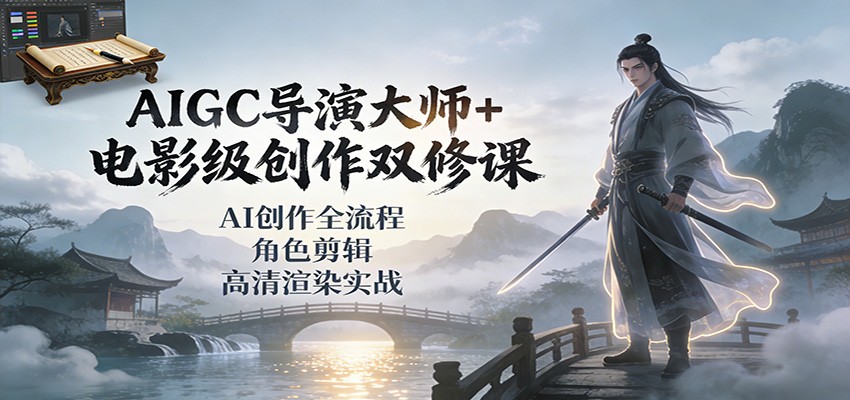 AIGC导演大师+电影级创作双修课：AI创作全流程、角色剪辑、高清渲染实战-三月轻创