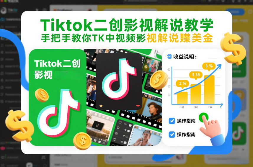 Tiktok二创影视解说教学，手把手教你TK中视频影视解说賺美金（更新26年1月）-三月轻创