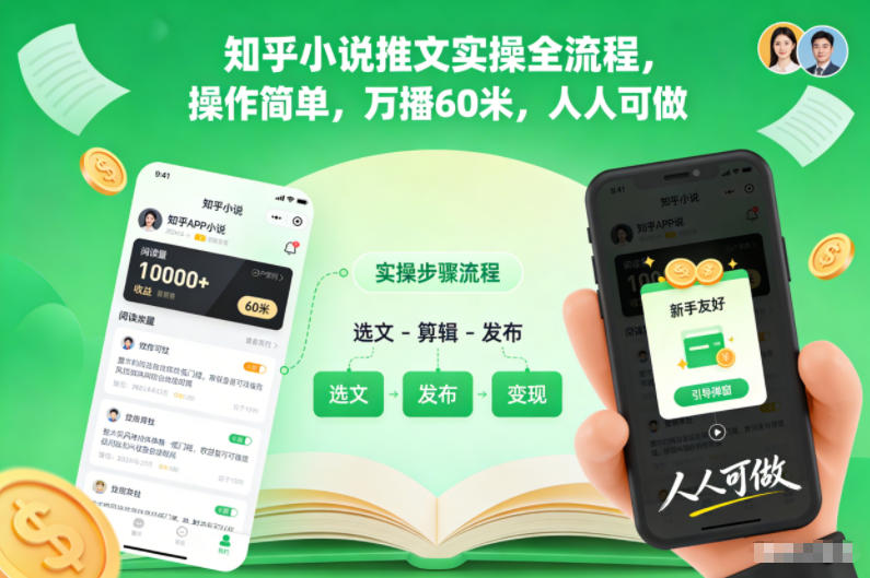 知乎小说推文实操全流程，操作简单，万播60米，人人可做-三月轻创
