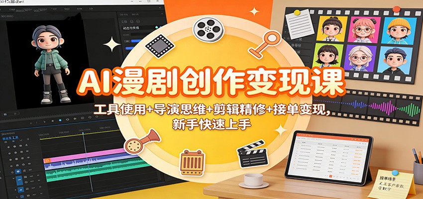 AI漫剧创作变现课：工具使用+导演思维+剪辑精修+接单变现，新手快速上手-三月轻创