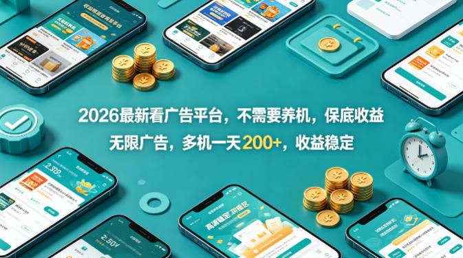 2026最新看广告平台，不需要养机，保底收益，无限广告，多机一天200+，收益稳定【揭秘】-三月轻创