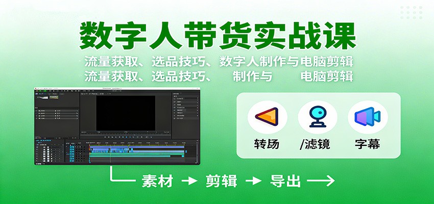 数字人变现实战课：流量获取、选品技巧、数字人制作与电脑剪辑-三月轻创