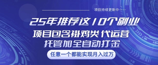 25年推荐这10个副业项目包含褂鸡类、代运营托管类、全自动打金类【揭秘】-三月轻创