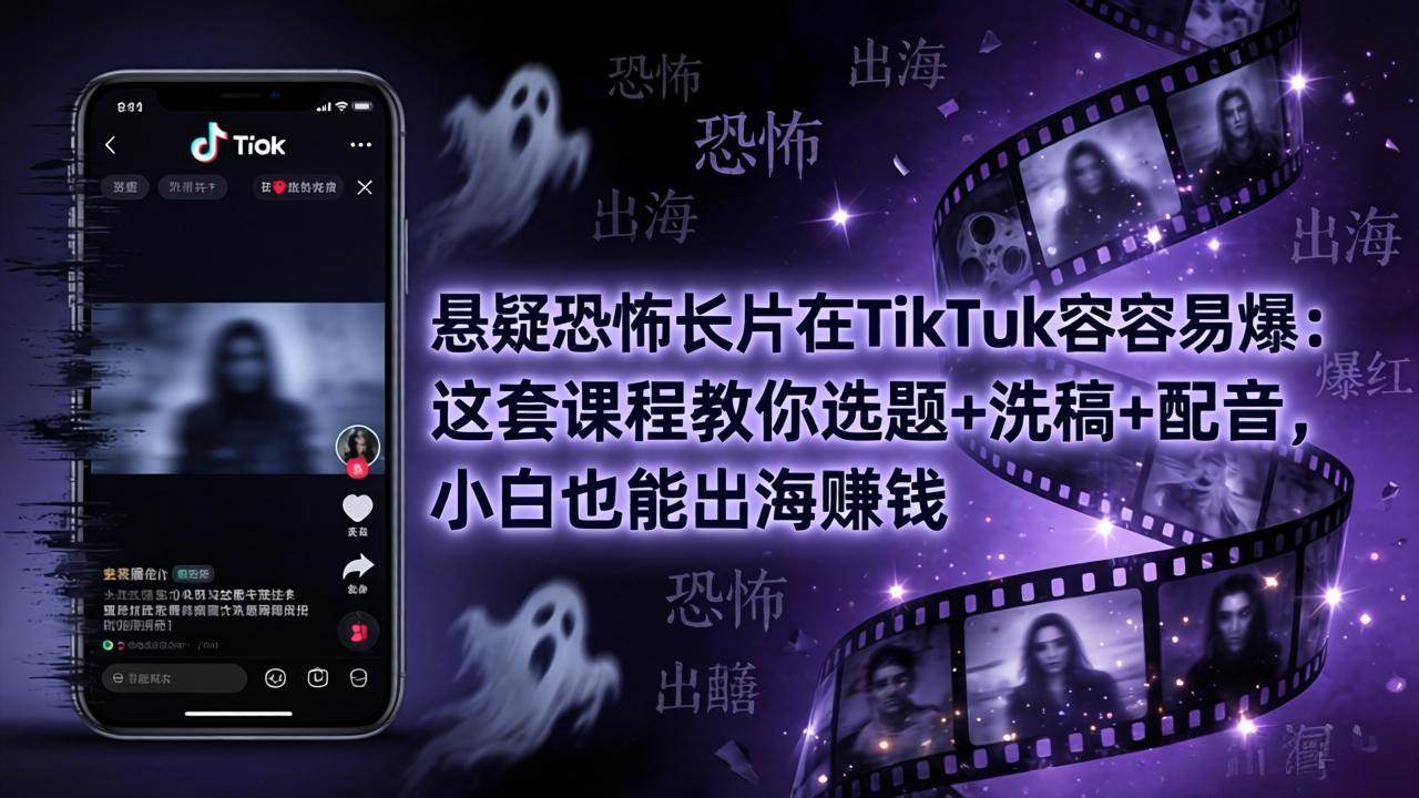 （18220期）悬疑恐怖长片在TikTok最容易爆：这套课程教你选题+洗稿+配音，小白也能出海赚钱-三月轻创