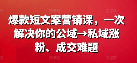 爆款短文案营销课，一次解决你的公域→私域涨粉、成交难题-三月轻创
