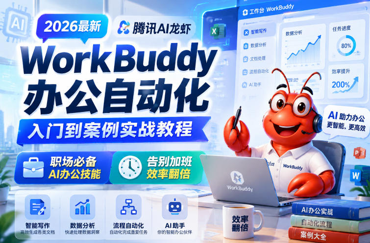2026最新腾讯AI龙虾WorkBuddy办公自动化入门到案例实战教程，职场必备AI办公技能，告别加班，效率翻倍-三月轻创